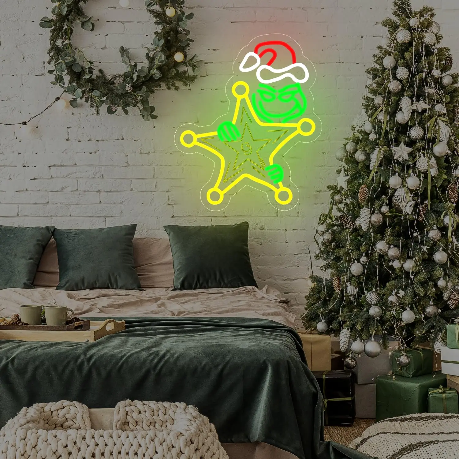 عيد الميلاد ستار النيون USB عكس الضوء مصباح ليد يصل تسجيل الكرتون ستار شارة جدار ديكور للحزب غرفة نوم الاطفال هدية غرفة المعيشة واي فاي #6