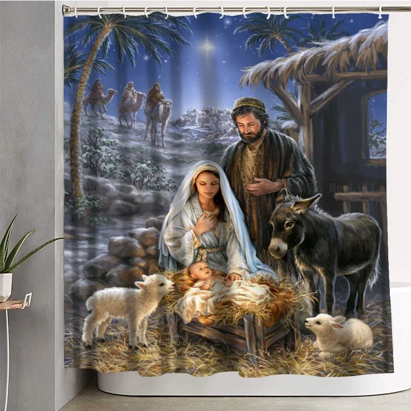 The Nativity Christmas Scene Mother Of God Religious Images Our Lady Queen Of Angels Shower Curtain By Ho Me Lili For Bath Decor