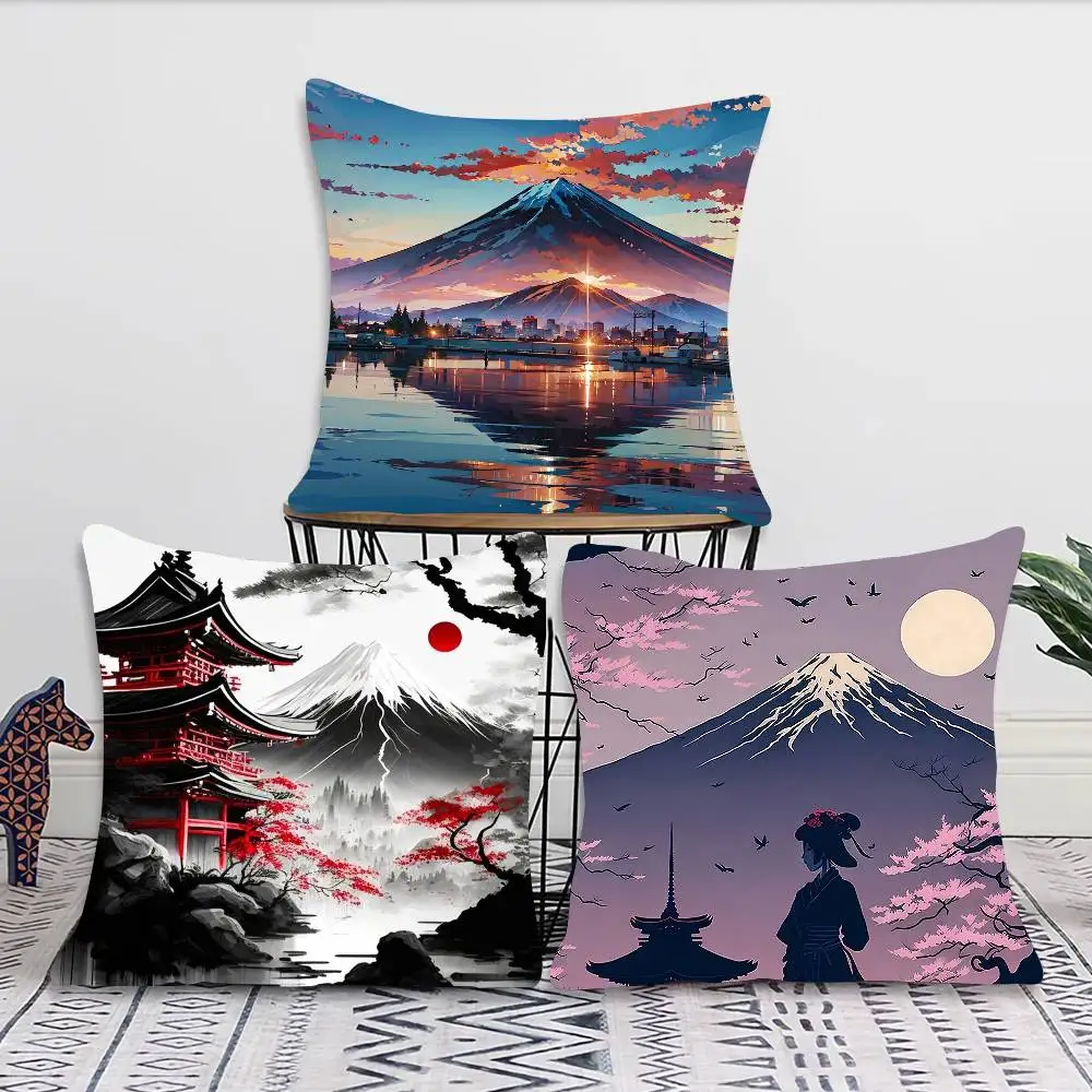 The scenery of Mount Fuji in Japan Pillow Case Fashion Square Pillowcase Bedroom Sofa Room Ins Decoration Leisure