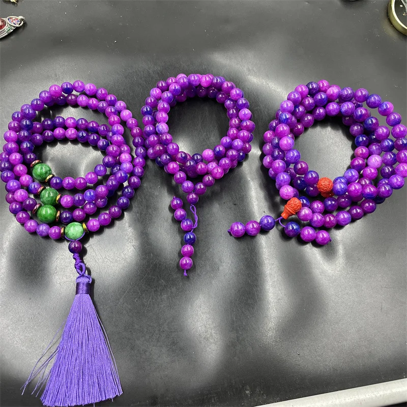 8mm 108 Pcs Sugilite Buddha Beads Rosary Sweater Chain 10mm Purple Jade