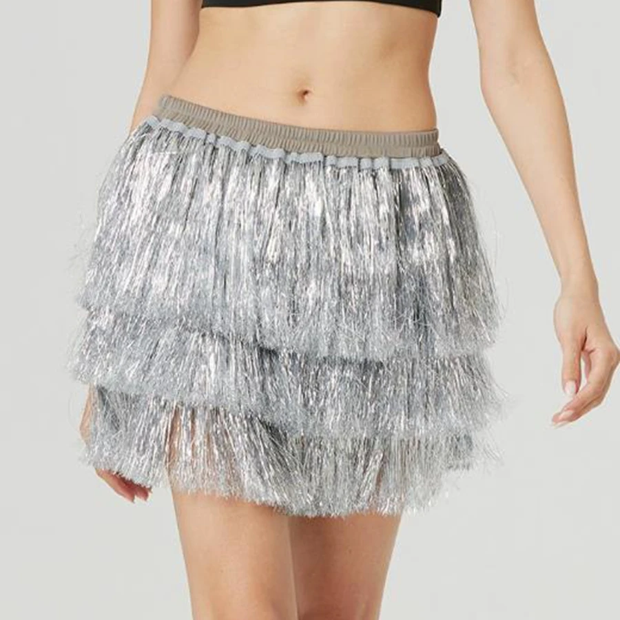 Falda con borlas brillantes y brillantes para mujer, apliques de retazos para fiesta brillante, ropa Y2K