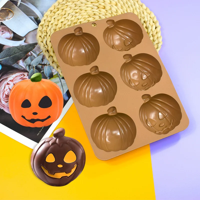 6 Even Halloween Cartoon Pumpkin Silicone Chocolate Mold DIY Demon Ghost Cake Baking Decoration Mold