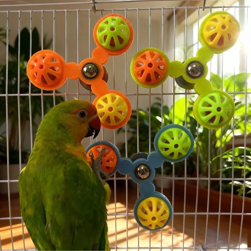 Parrot Windmill Toy with 3 Bells, Rotatable Chewing Toy, Stress Relief Intelligence Bird Toy, Bird Cage Accessory, 1 Piece