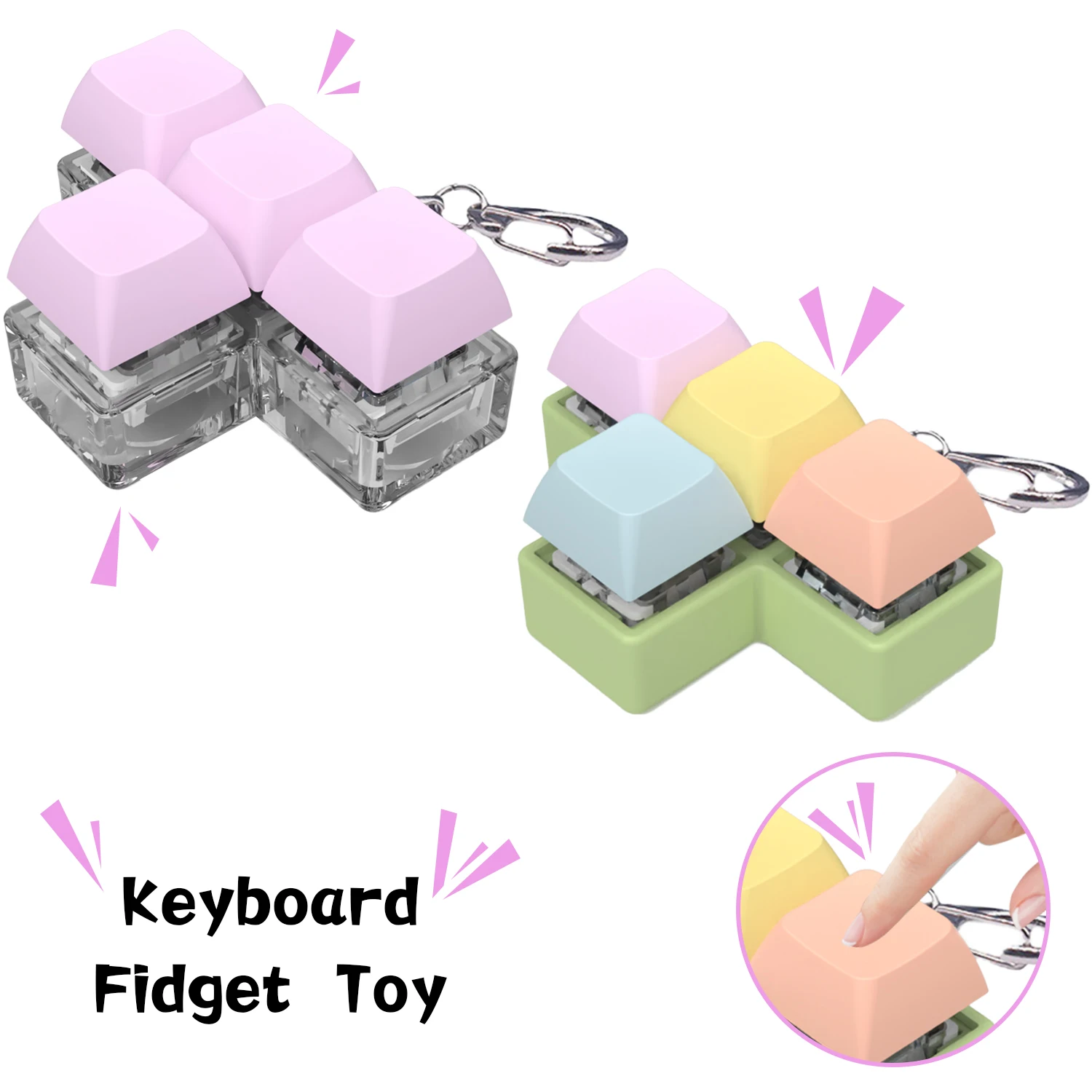 Keyboard Fidget Toy 4-Button T Shape Finger Keyboard Fidget Toys Sensory Fidget Keyring Stress Relief Toys For Kids Adults