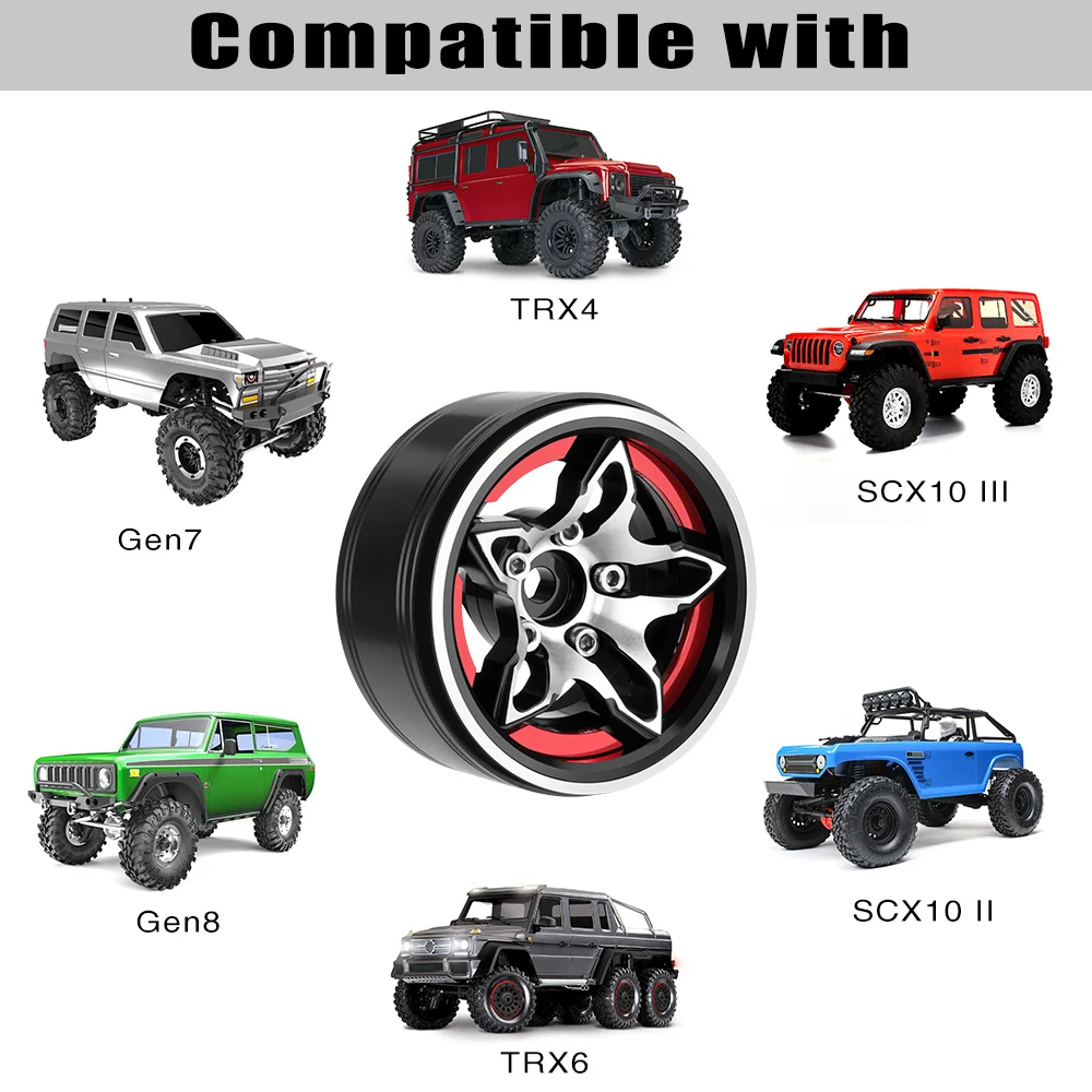 GLOBACT 1.9inch Beadlock Wheel Aluminium 5-Spoke Wheel Rims for Axial SCX10 TRX4 TRX6 VS4-10 RC4WD 1/10 RC Crawler Upgrade