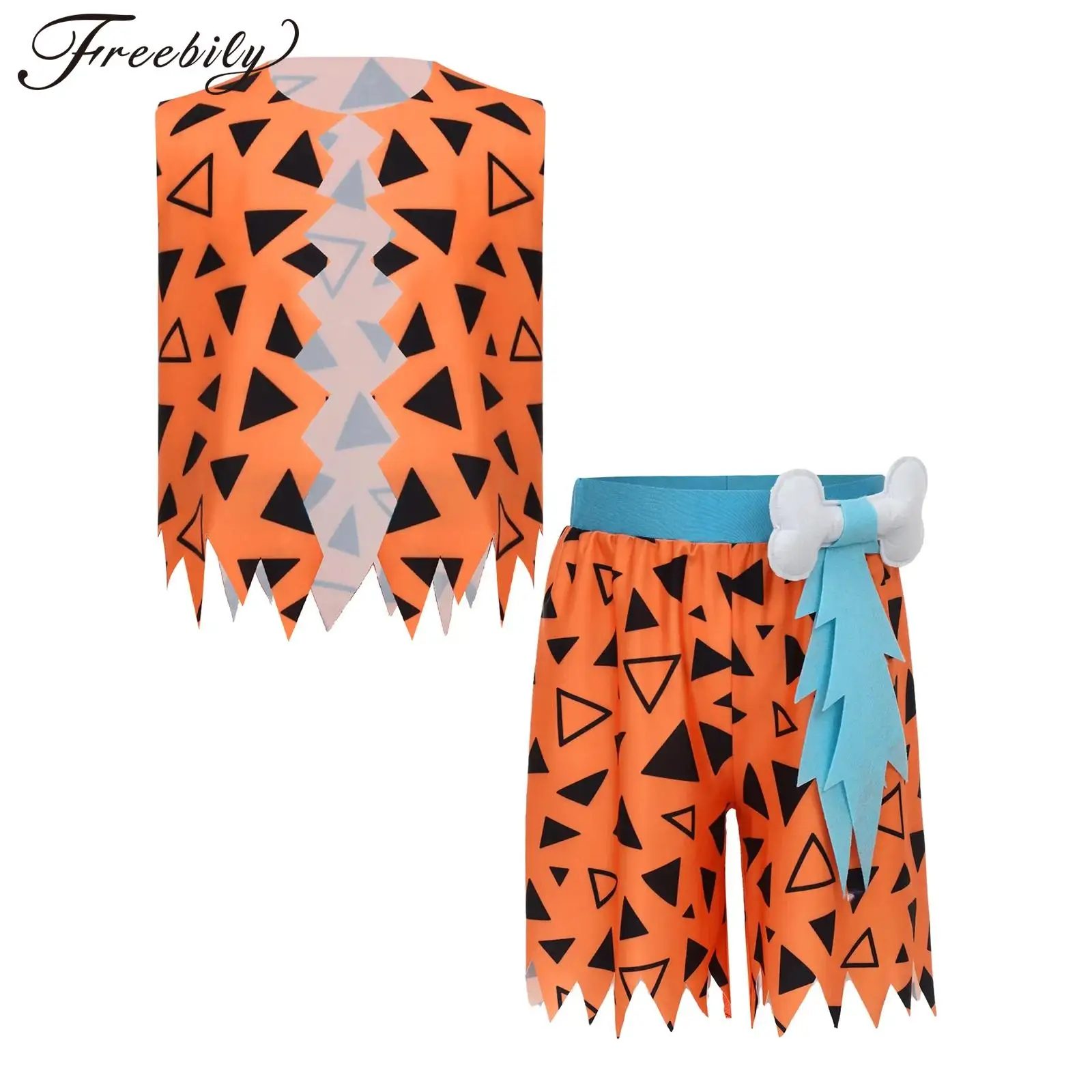 

Костюм для косплея Cavemen на Хэллоуин для мальчиков, жилет с принтом, 3D костяной декор, шорты, каменный возраст, примитивный человек, одежда для племени