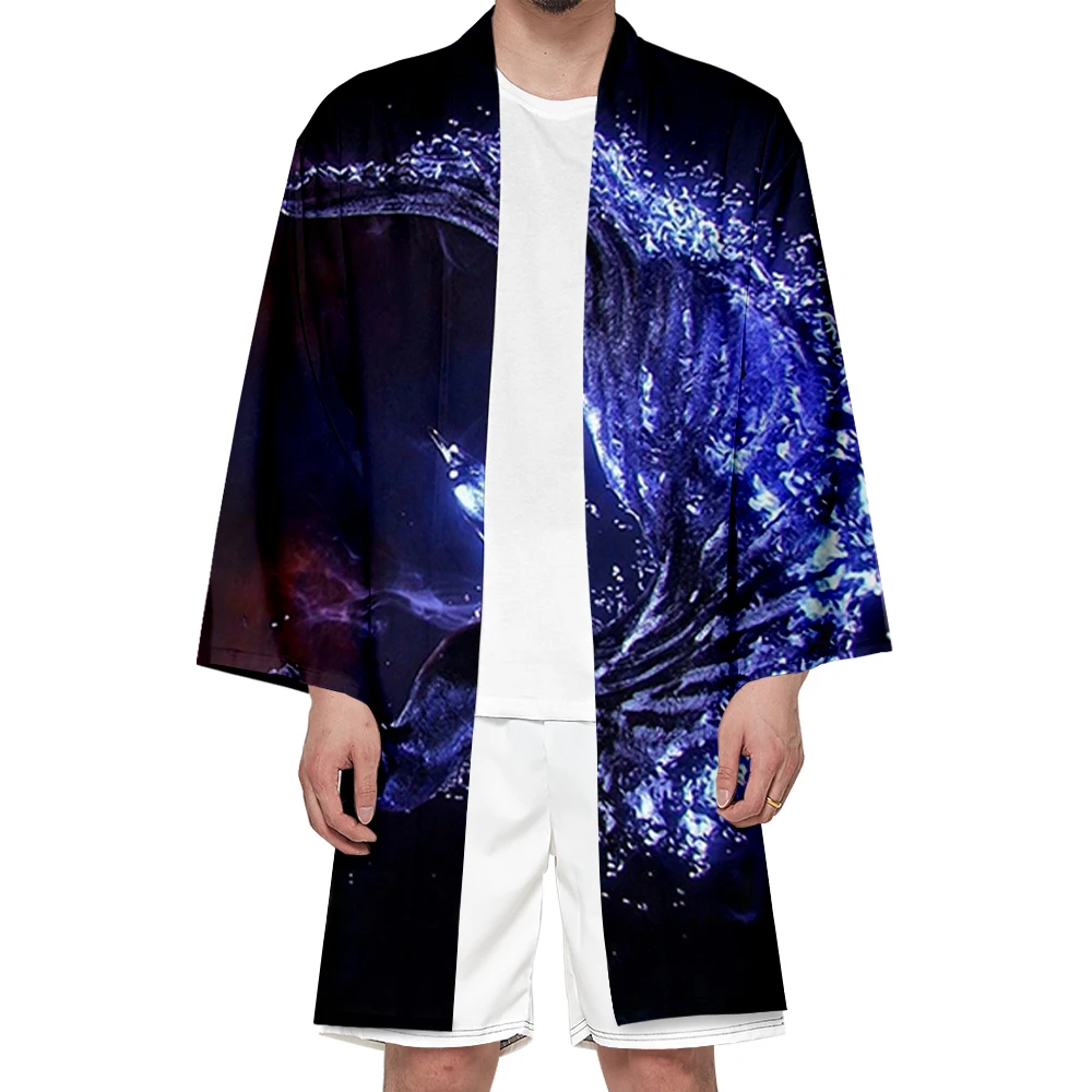 Quimono vestuário masculino e feminino japonês-estilo 3d impressão digital japonês tradicional vestuário cardigan chama