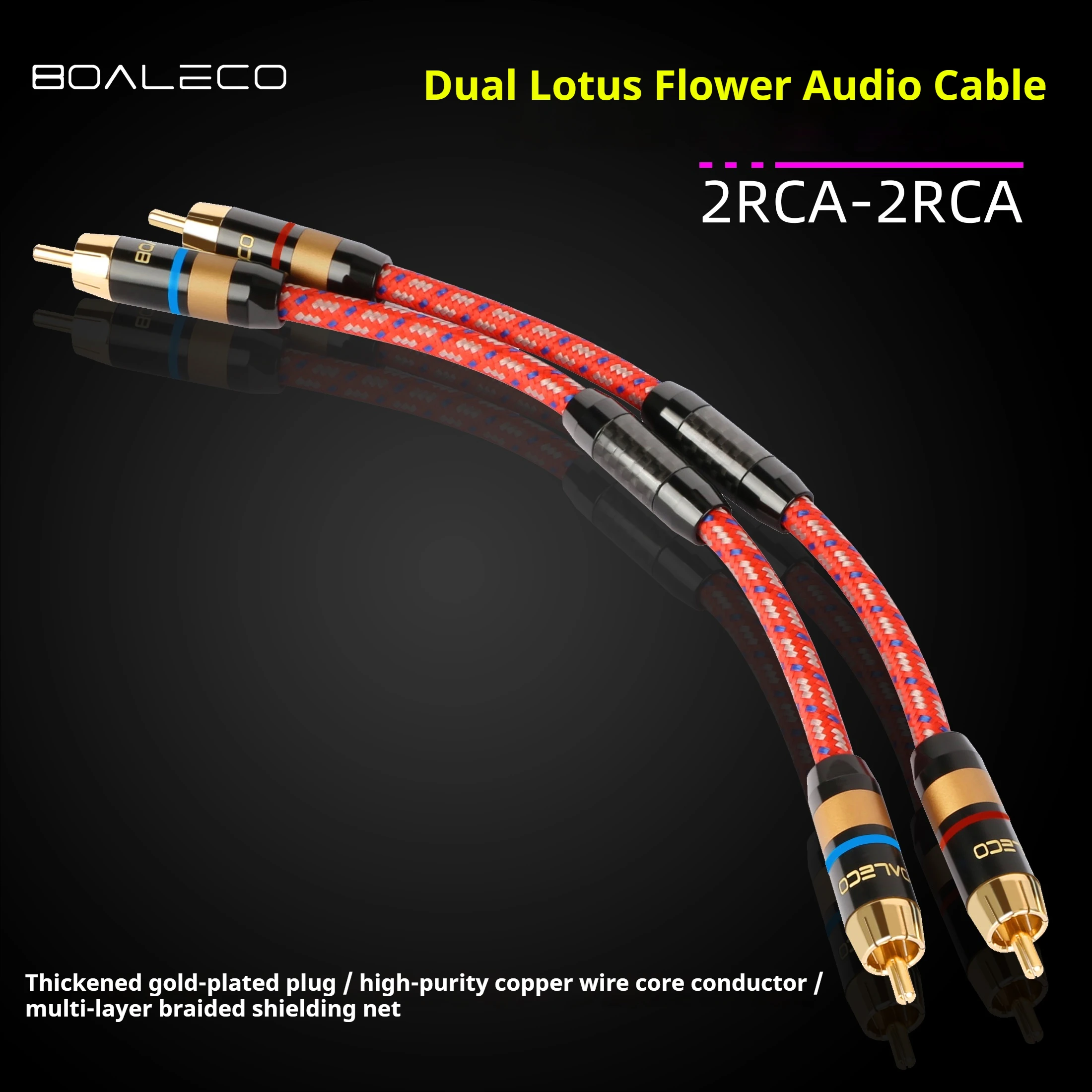 

BOALECO 6N OFC RCA Cable, HiFi Audiophile Interconnect, Dual Shielded with 24K Gold Plated Plugs for Amplifier DAC