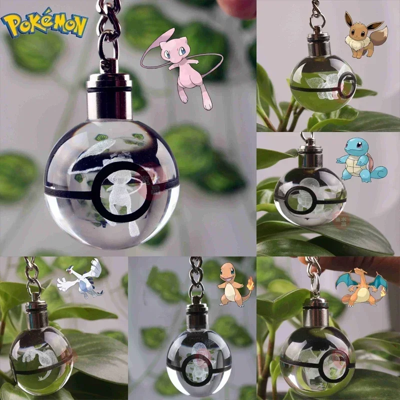 

30MM Pokemon Anime Keychain Pikachu Charizard Eevee Mew Mewtwo Figure Crystal Ball Key Ring Accessories Toys Kids Birthday Gifts