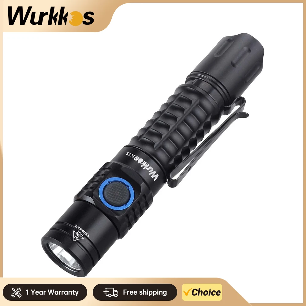 Wurkkos New FC12 Type-C Rechargeable IPX8 EDC Tactical 18650 Flashlights Torches LED SFT40 2000lm ATR Power Indicator Hiking