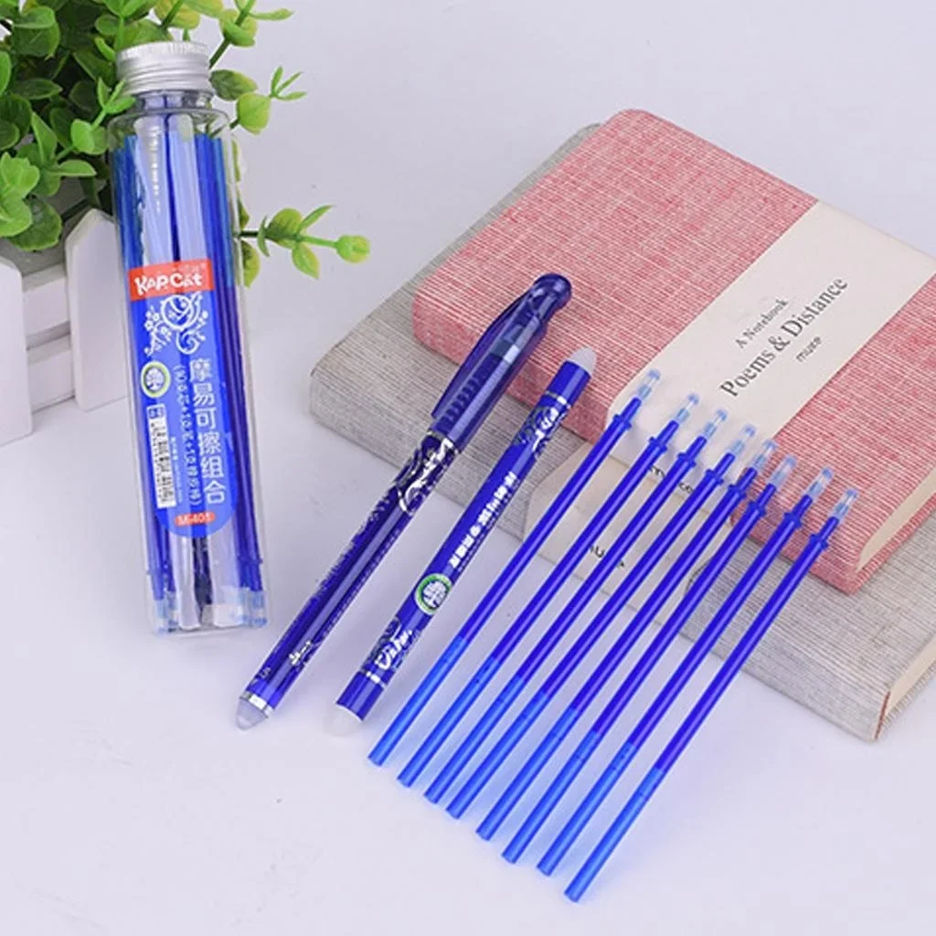 

12Pcs/Set Erasable 0.5mm Gel Ink Pens with Refill Eraser Stick Cute Stationery for School Office Accessories Writing Supplies