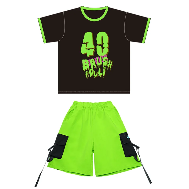 Maglietta per ragazzi Hip Hop gilet verde pantaloncini Cargo da ballo di strada ragazze Summer Cool Streetwear set di vestiti per bambini costumi da palcoscenico per bambini