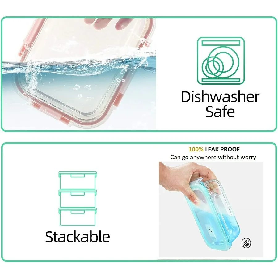 أغطية قفل خالية من مادة BPA - 6 عبوات، حاويات ممتازة لإعداد الوجبات، مقاومة للتسرب، محكمة الغلق، الميكروويف، الفرن، الفريزر، Di