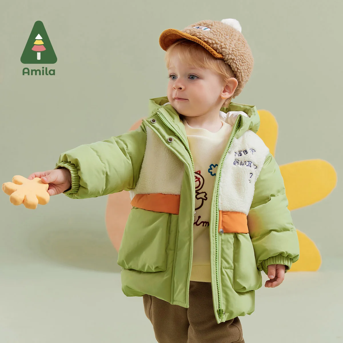 Amila Baby Boy Cotton-padded Clothes 2024 Winter New Hooded Fleecing Soft Fashion Warm   Baby Clothing