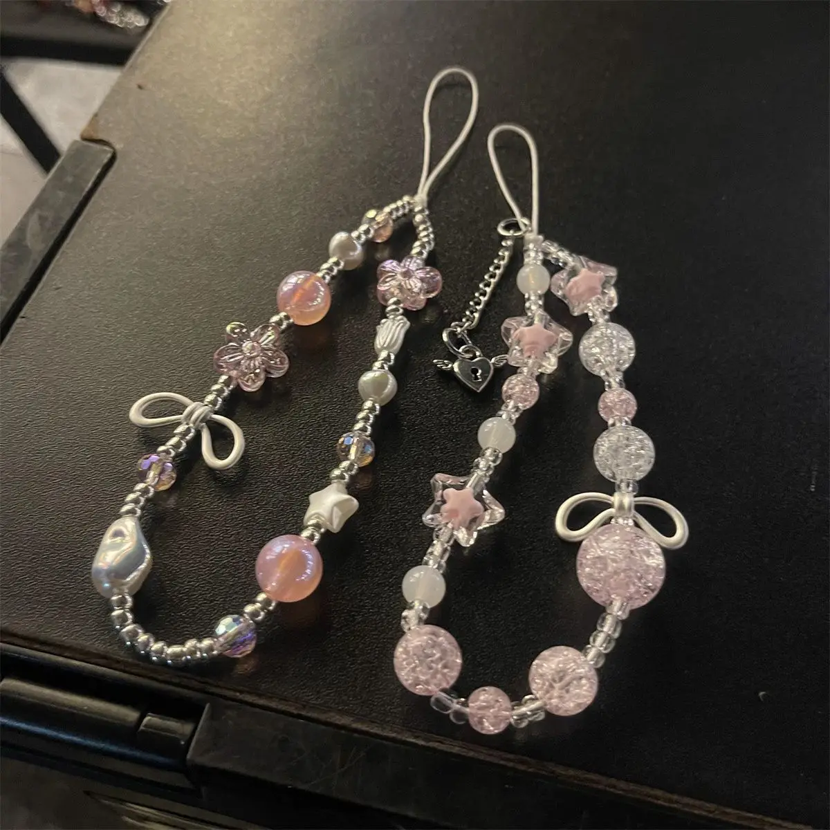 

Sweet Cool Girl Pink Flower Mobile Phone Chain Mobile Phone Case Pendant Camera Chain Beads Key Chains Fashion Jewelry