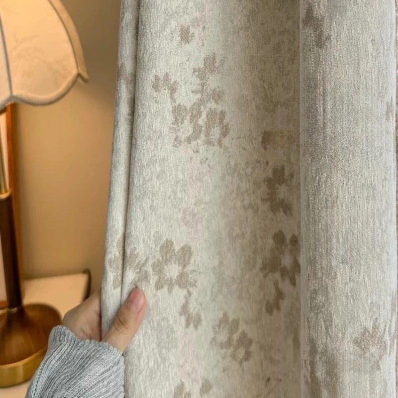 French Cream Curtains New Secret Garden Chenille Jacquard Blackout Curtains for Living Dining Room Bedroom Luxury Custom Size