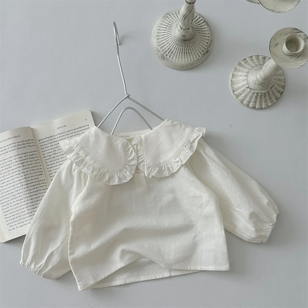 Spring New Baby Girl Long Sleeve Tee Shirts Girls Floral Blouses Large Lapel Collar Tops Infant Girl Bottoming Cotton Clothes