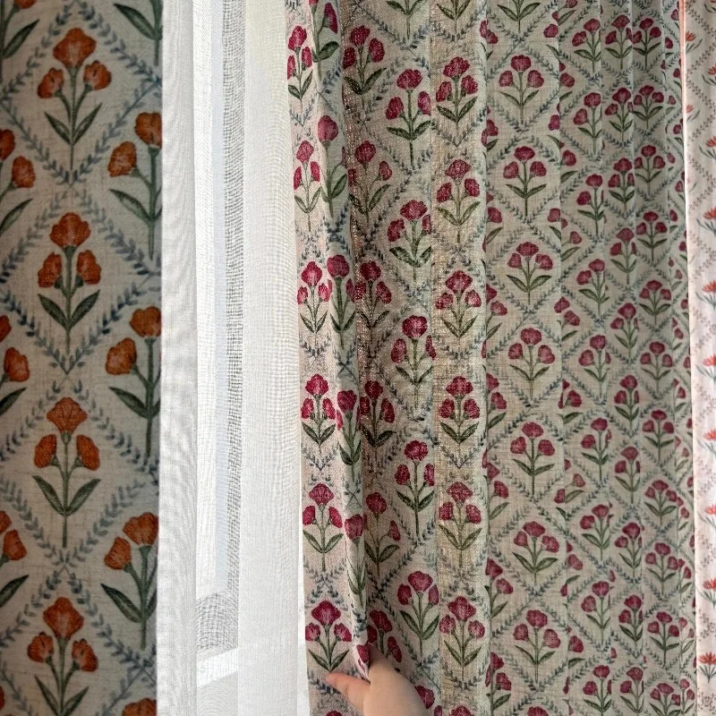 American Retro Pastoral Style Cotton Linen Environmentally Friendly Printed Curtains for Living Room Bedroom Partition Curtains