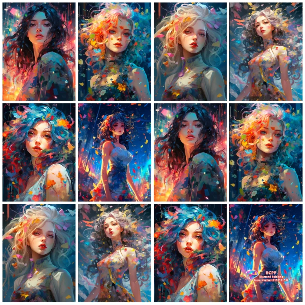 Colorful Girl Romantic Diamond Painting Kit Square Round Diamond 5D DIY Dreamy Mosaic Handmade Art Adult Gift Home Decor