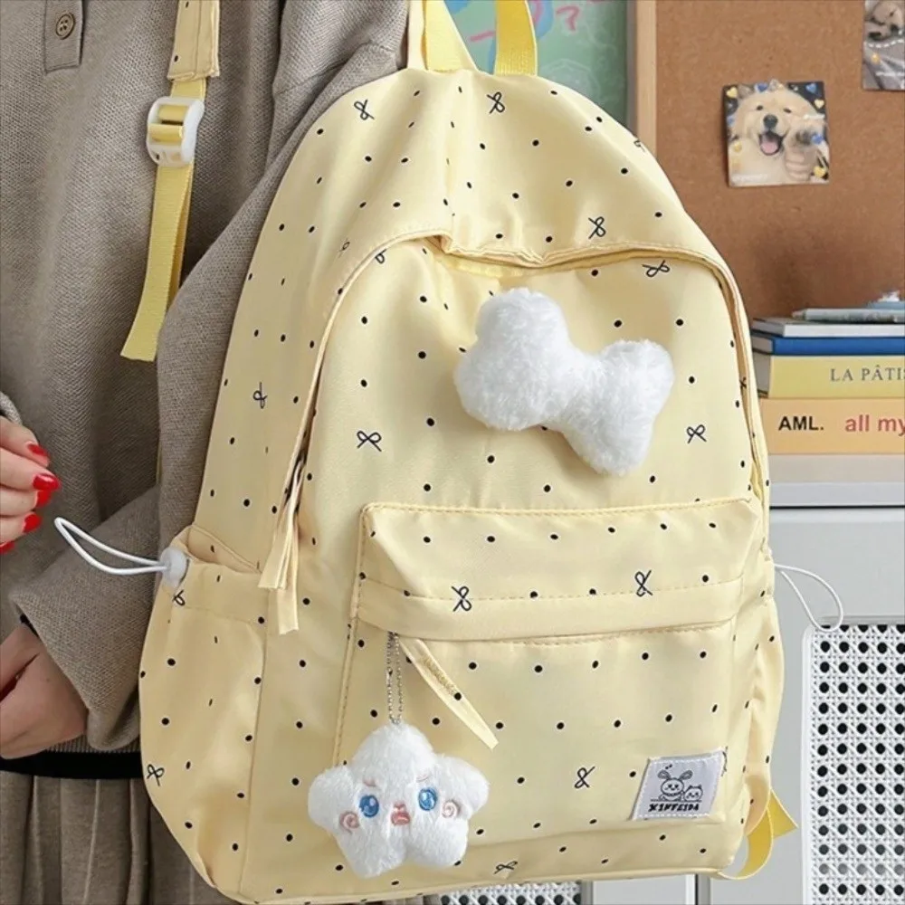 Cute Lightweight Polka Dot Backpack Casual Breathable Students Daypack Versatile Durable Large Capacity School Bag Girls