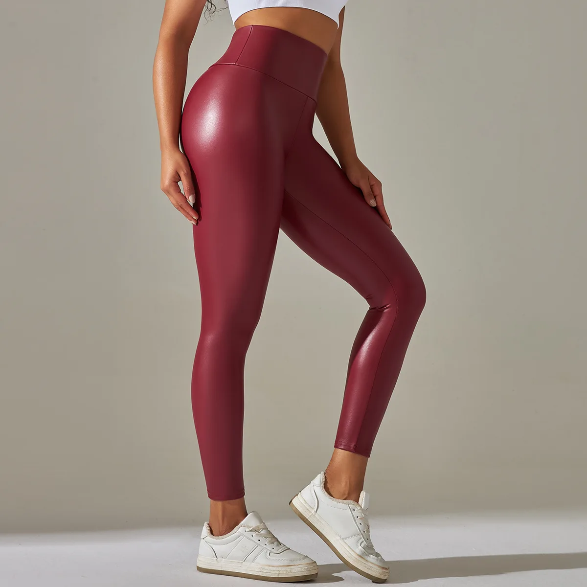 Leggings mit hoher Taille, Reißverschluss, PU-Leder, Yogahose, Damen-Faux-dünne Leggins, sexy, kurvige, elastische Bauchkontrolle, gerüschte