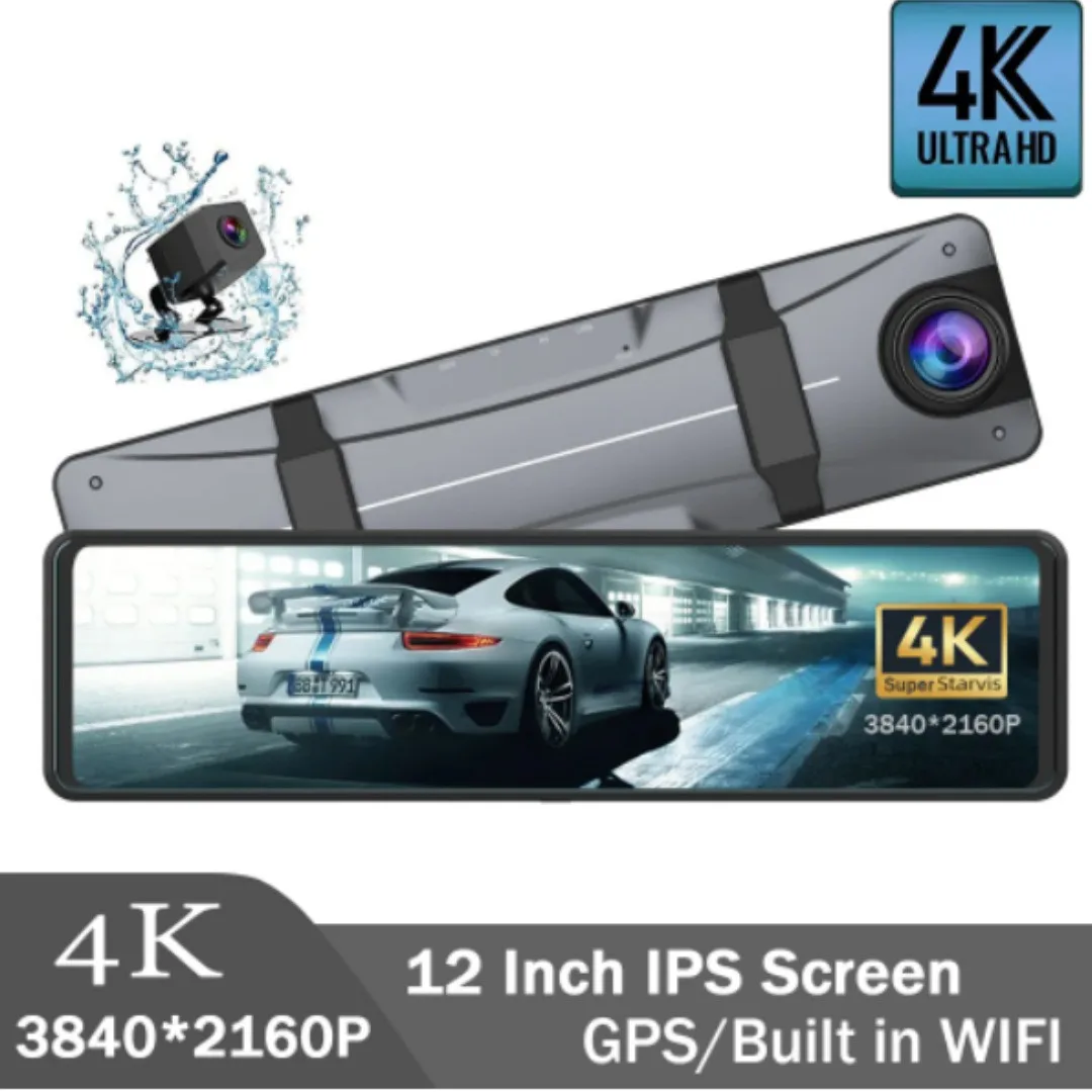 4K 12 Inch Car Rear View Mirror WIFI Dash Cam DVRS Super HD 3840*2160P Video Recorder Night Vision Reverse Surveillance Cameras