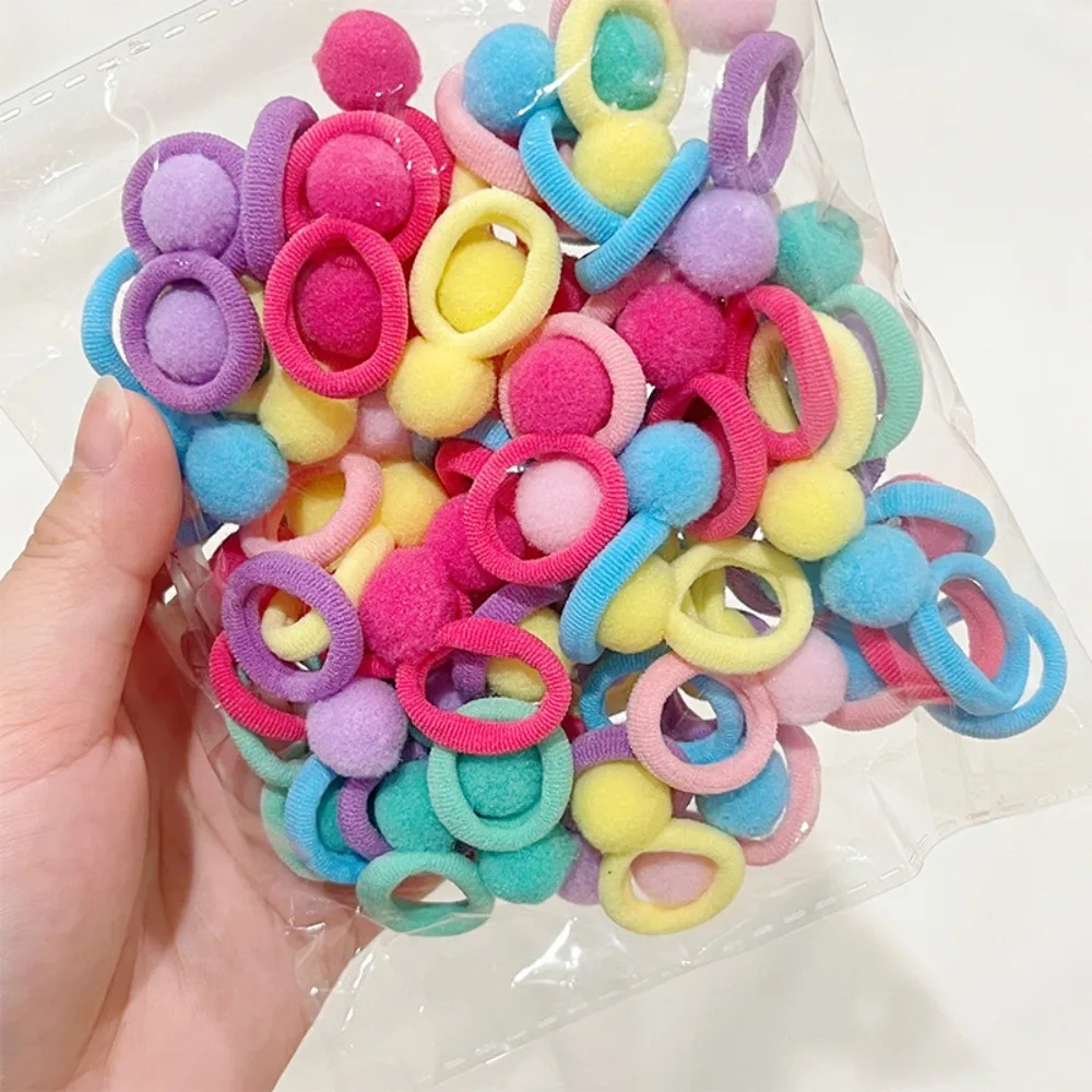 20pcs Elastic Hair Bands Colorful Kids Plush Ball Rubber Band Children Sweets Scrunchie Hair Ties Clip Baby Hair Accessories