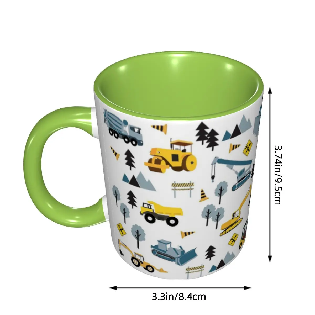 Blue Construction Trucks & Site Theme Pattern Mug Funny Ceramic Coffee Cups Tea Mugs Milk Cup Drinkware Gift for Friends