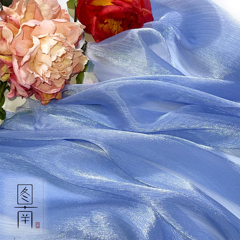 Designer Cloth Upgrade Ice Flower Cationic Yarn Crepe Fabric Organza Silver Silk Wrinkle Hanfu Fabric Clothes