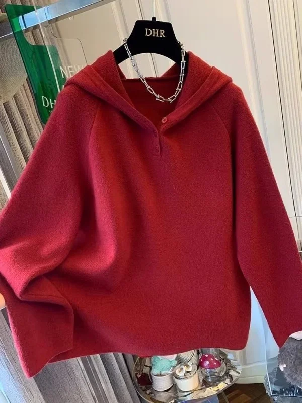 

Новый уютный вязаный свитер оверсайз в корейском стиле с капюшоном для мужчин и женщин, осенне-зимний, свободный повседневный топ (до 300 фунтов)