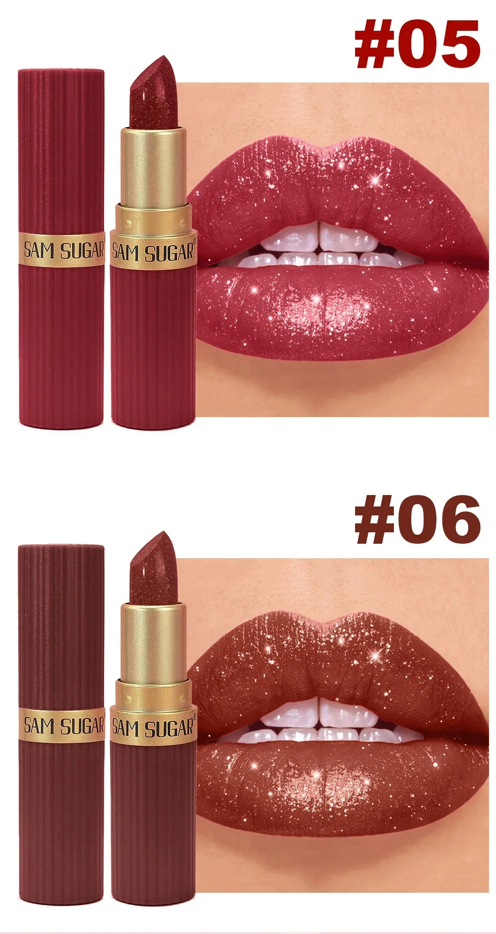 Diamant glänzender samtmatter Lippenstift, glitzernd, schimmernd, perlmuttartig, sexy rote Lippentönung, antihaftbeschichteter Lippenstift, hochpigmentierte Lippen, Kosmetik – Detail 9