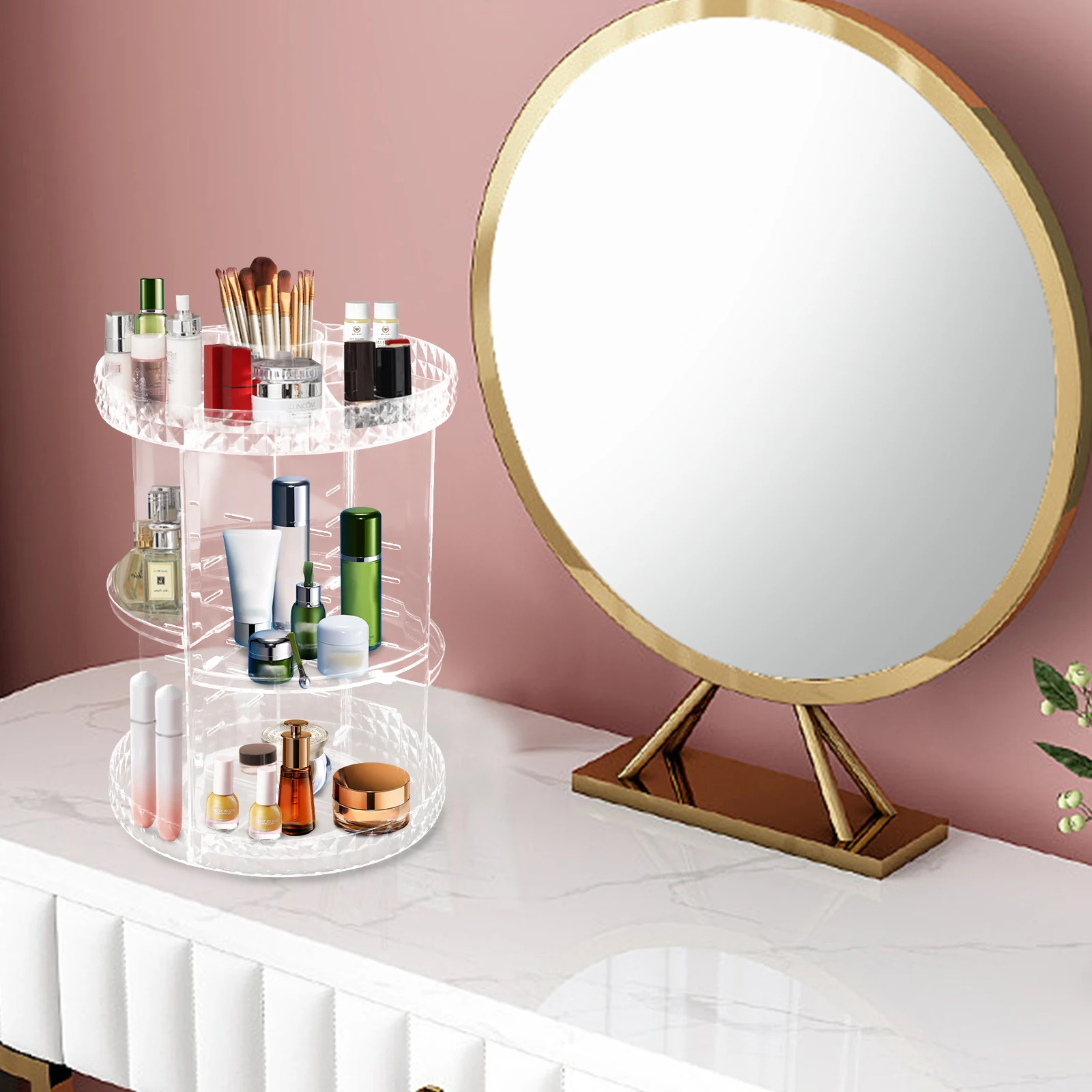 

Clear Cosmetic Storage Shelf, 360° Adjustable Cosmetic Spinning Holder Rack, Large Capacity Makeup Storage Box Vanity Shelf