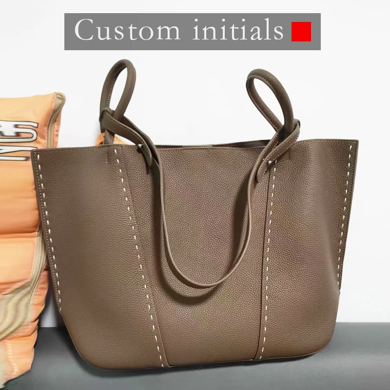 Custom Initials Genuine Leather Tote Bags For Women Luxury Designer Handbags And Purses 2025 New In Cowhide Top handle Shoulder