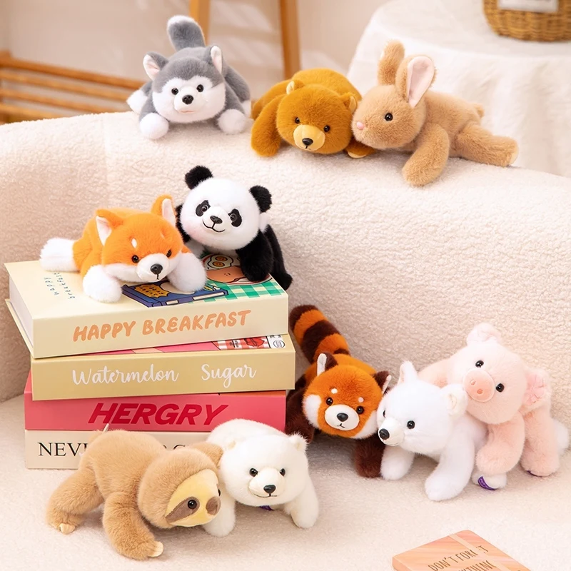 18 cm Simulation Liegen Waschbär Panda Husky Fuchs Schwein Bär Faultier Kaninchen Plüsch Spielzeug Cartoon Tier Puppe Geschenk für Kinder Desktop ornament