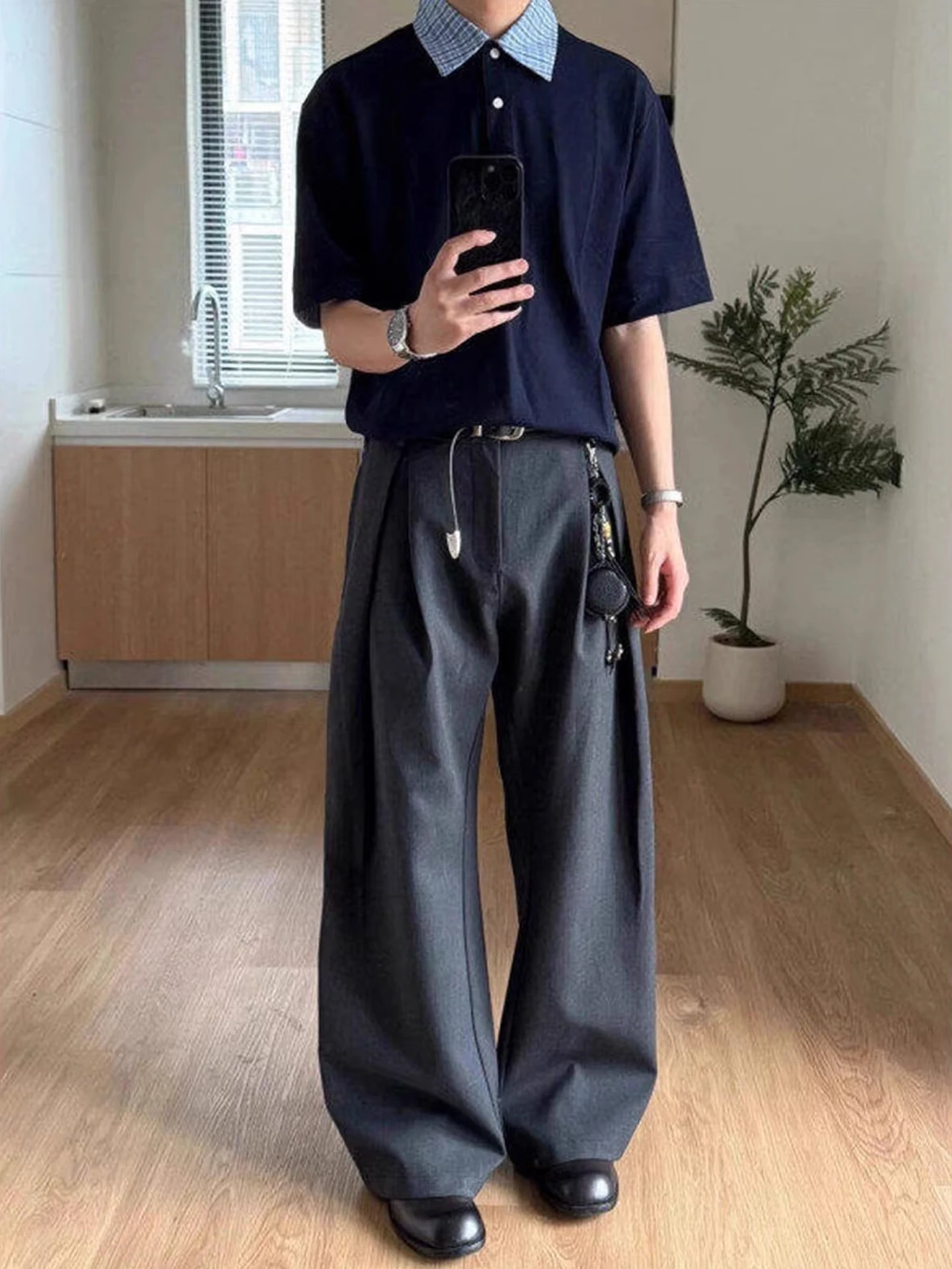 

Мужские брюки American Sle, 3D-крой, ретро-стиль, плиссированные, повседневные, свободные, широкие штанины, весенние, длиной в пол, модные, прямые...