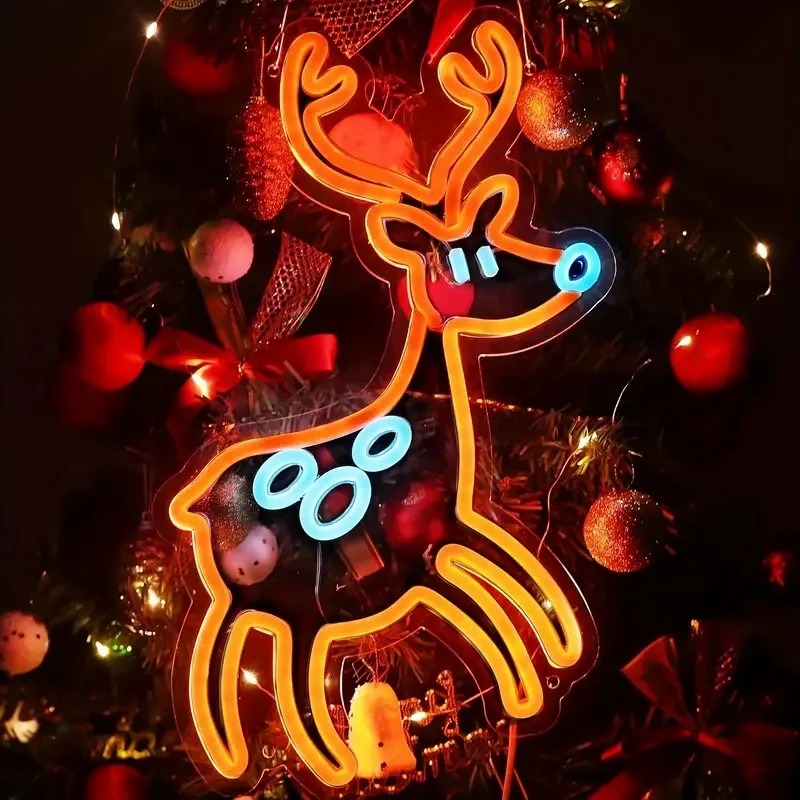 Reindeer LED Neon Sign for Wall Decor Dimmable Switch Adjustable Blue Orange Room Bedroom Christmas Tree Party Bar Wedding