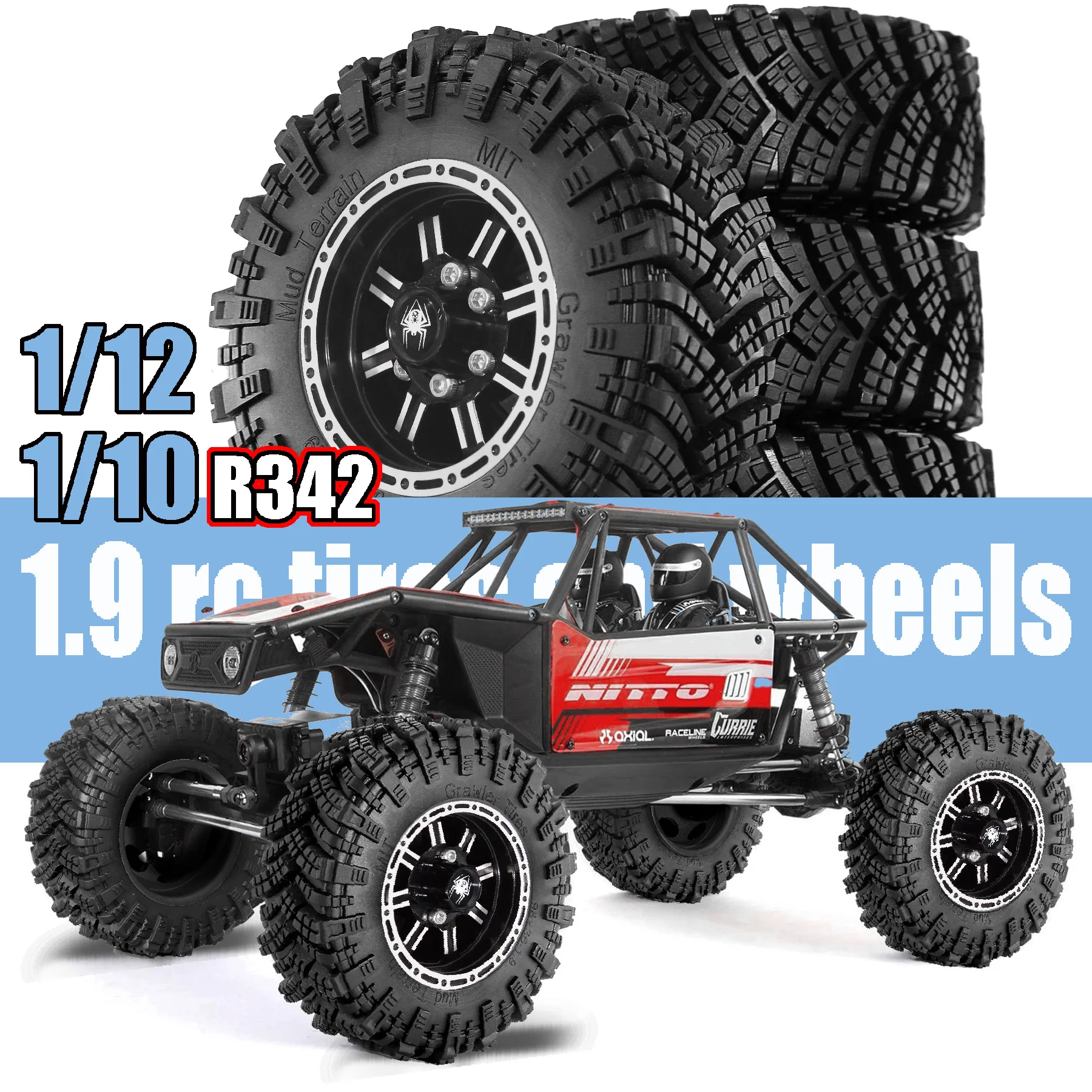 RC Car 4 Uds 98mm 1,9 "metal Beadlock llanta de rueda juego de neumáticos de goma para 1/10 RC Crawler Traxxas TRX4 RC4WD D90 D110 Axial SCX10 MST