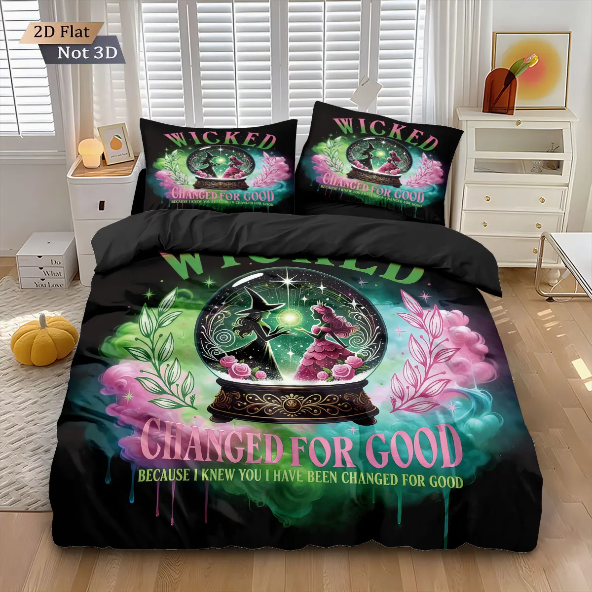 3pcs Magic Wicked Witch Printed Core Less Down Duvet Cover Set Multi Size Bedroom Bedding Decoration Machine Washable