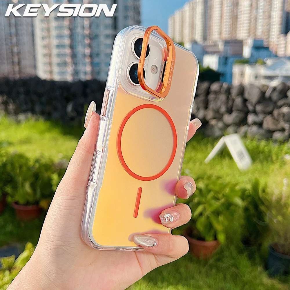 

KEYSION Colorful Gradient Magnetic Lens Stand Case for Samsung A07 4G A06 4G 5G TPU+PC Shockproof Back Cover for Galaxy A06 A07