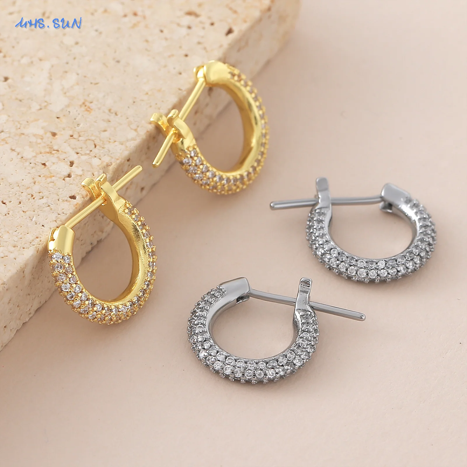 MHS.SUN مكعب الزركون الذهب/الفضة اللون U على شكل هوب أقراط للنساء الفتيات الكلاسيكية اليومية بيان الحفلات مجوهرات هدية