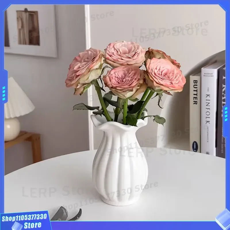 Nordic Minimalist Ceramic Vase White Interior Light Luxury Home Decor High End Design Flower Arrangement Soy Sauce Container
