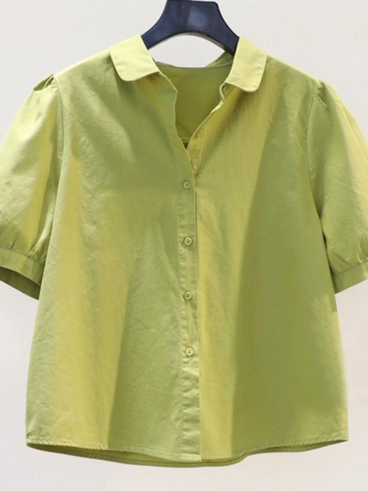 

100% Cotton Bubble Sleeve Shirt Women Loose Short Sleeve Casual Shirt Spring Summer Breathable Comfortable Versatile Top