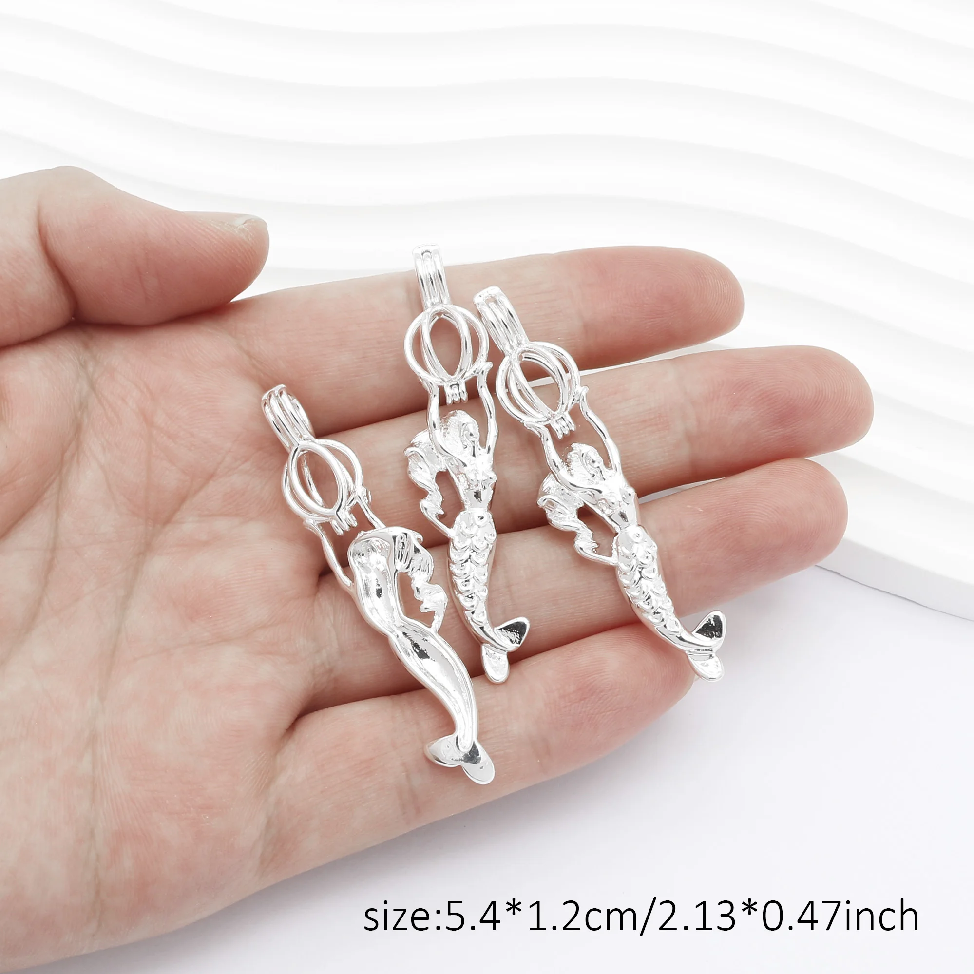 10pcs Mermaid Shaped Pearl Cage Locket Pendants Aromatherapy Essential Oil Diffuser Necklace Locket For DIY Jewelry