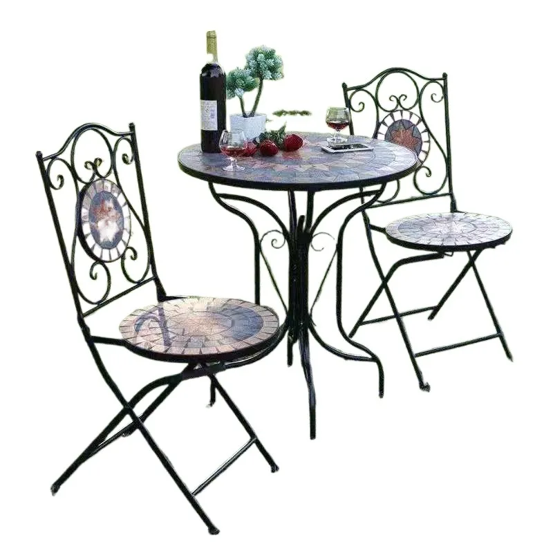 Outdoor mosaic leisure balcony tables and chairs, coffee table three-piece bar cafe tables and chairs