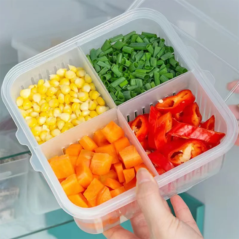 Refrigerator Storage Box 4/6 Compartment Food Vegetable and Fruit Storage Box Fridge Organiser  Kitchen Storage Container