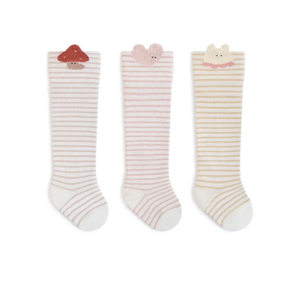

3Pairs Cute Long Tube Calf Socks Baby Stripe Cute Animals Infant Cotton Stockings Toddle Cotton Cartoon Above Knee Socks Kids