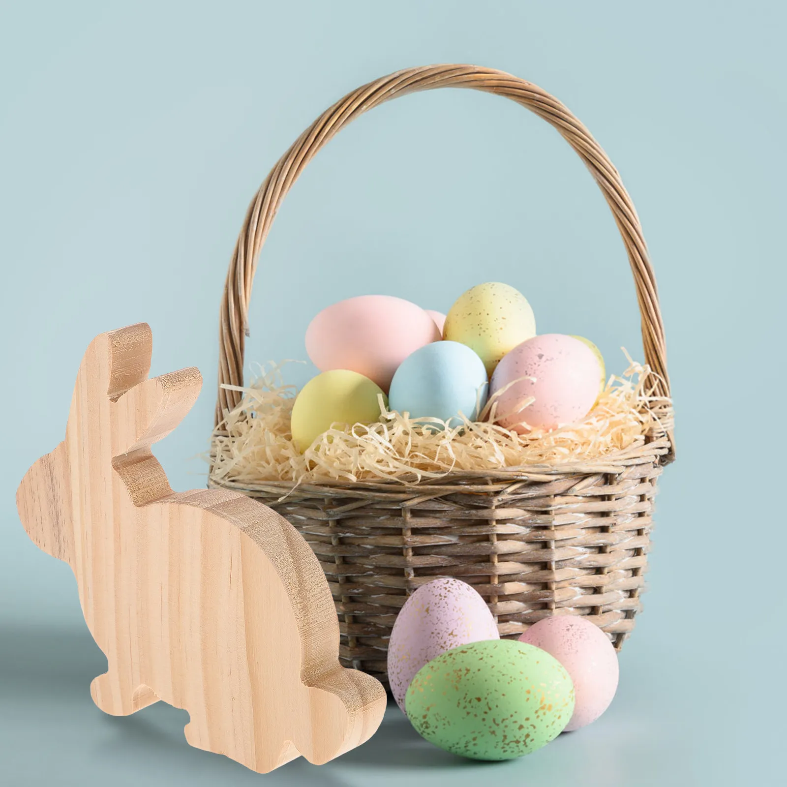 Rabbit Wood Block Unfinished Wood Cutouts for DIY Easter Crafts Natural Rabbit Shape Adorn Creative Home Office Decoration