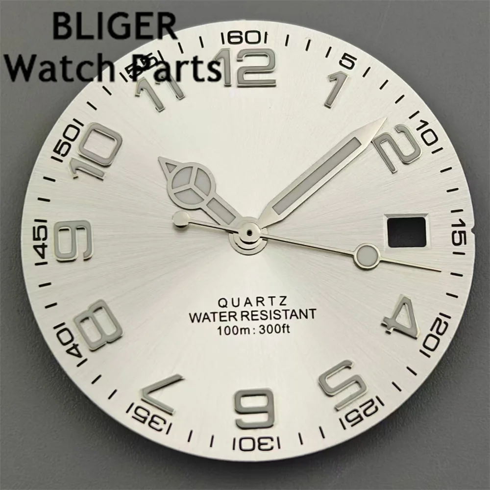 BLIGER 29mm Quartz Watch Dial Black White Blue Dial Green Luminous Fit RONDA 515 Quartz Movement
