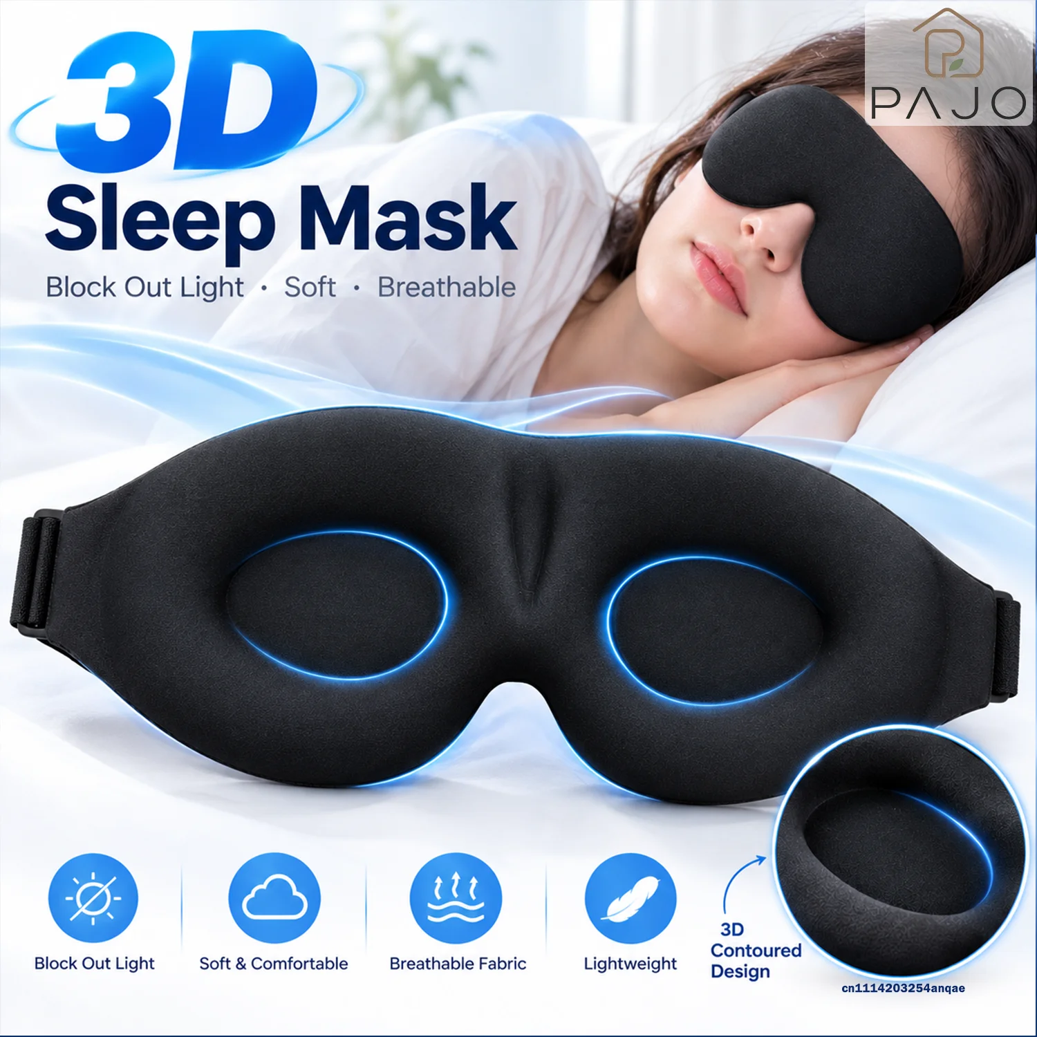 3D-Schlafmaske, weich, atmungsaktiv, lichtdicht, mit bequemem Nasenpolster, Augenabdeckung für Reisen, Nickerchen und Zuhause.