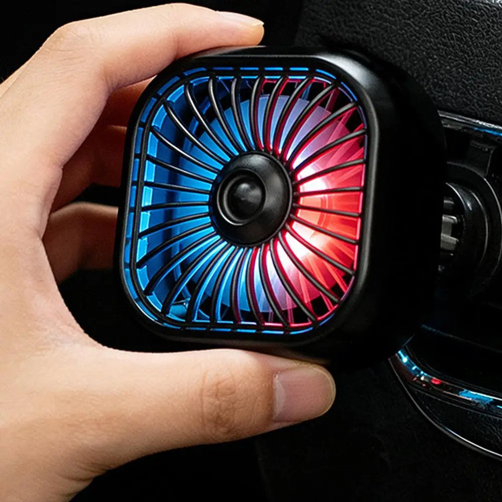 Car Air Conditioner Outlet Mini Clip Fan 3 Speeds Adjustable Powerful Cooling Fan Car USB Atmosphere Colorful Light Electric Fan